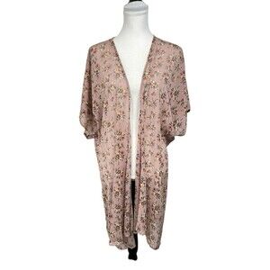 Liberty Love Kimono Plus Size 3XL BOHO Peasant Hippie Pink Floral Open Front